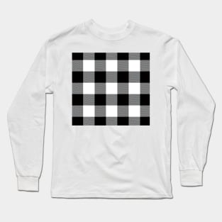 Black and White Buffalo Plaid Checkered Pattern Long Sleeve T-Shirt